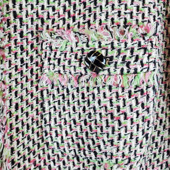 Talbots Pink Green Candy Fringe Tweed Blazer Jacket Size 10 Womens Button Up - Picture 4 of 12